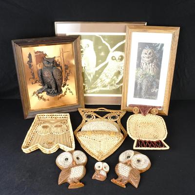 Owl Themed Vintage Art Collection: Mixed Media, Prints, and Decor