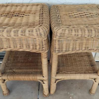 Pair Of Blonde Lacquered Wicker Tables