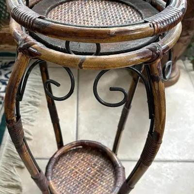 Bent Wood Rattan Plant Stand