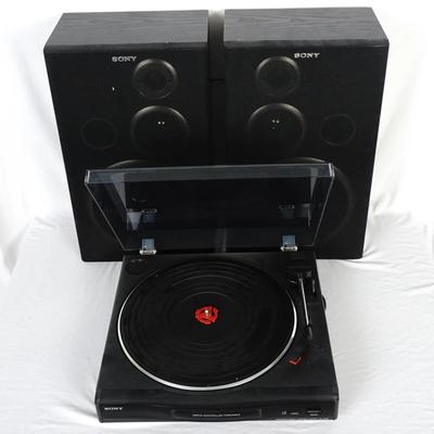 Sony PS-LX49P Automatic Stereo Turntable System + Pair Of Sony SS-D117 70W Blackwood Wired Speakers
