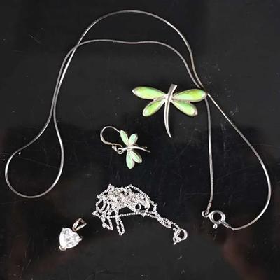 Sterling Silver Elegant Dragonfly Pendant Necklace and Mixed Jewelry Assortment 8.2g