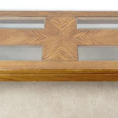 Mid-Century Modern Wood Coffee Table With Glass Inserts And Press Accents