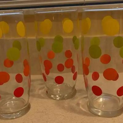 3 Vintage Polka Dot Yellow Orange Red Iced Tea Lemonade Drinking Tumbler Glass