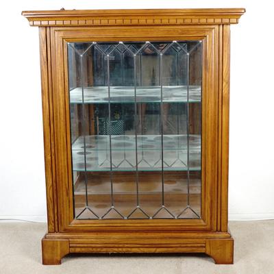Oak Curio Cabinet – Vintage Lead Glass Display Case with Mirrored Back