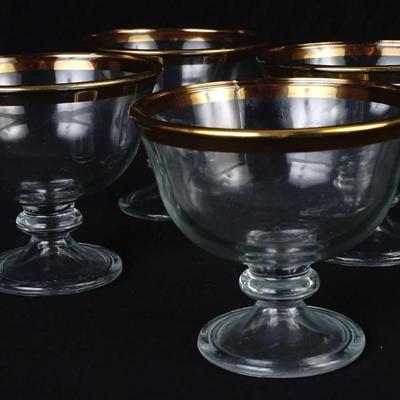 Set Of 4 Gold Rimmed Short Stemmed Vintage Coupe Glasses