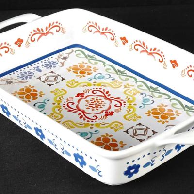 Nordic Ware Ceramic Rectangular Baker with Colorful Floral Pattern