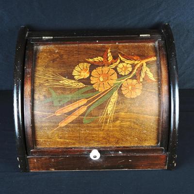 Cornwall Wood Vintage Bread Box with Floral Hand-Painted Detail