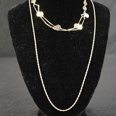 Set of 2 Vintage Avon Gold-Tone Floral Station 22" - 26" Necklaces