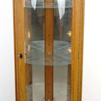Pulaski Vintage Oak Corner Curio Cabinet – Glass Front Display Case with Interior Lighting