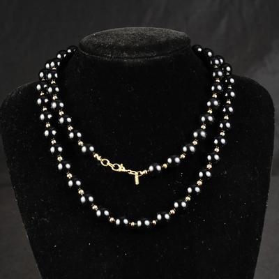 Monet 30" Vintage Black & Gold Tone Beaded Station Necklace
