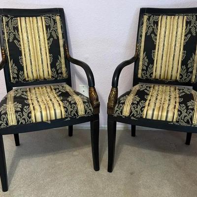 Pair of Elegant Regency Style Armchairs with Striped Upholstery
