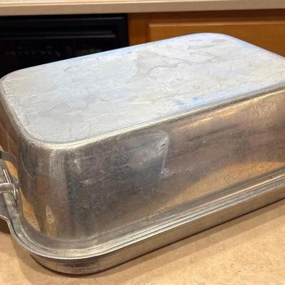 Vtg Kitchen Craft Aluminum Roasting Pan High Dome Lid RARE 16"x9.5"x8" Inside