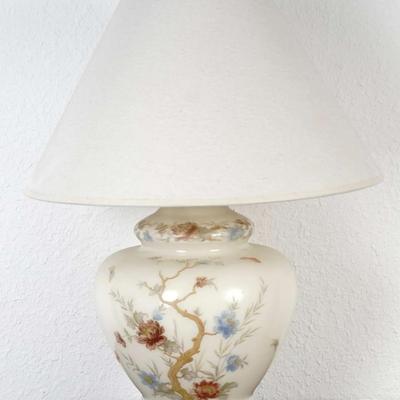 Hand-Painted Floral Ginger Jar Ceramic Vintage Table Lamp with Pleated Shade