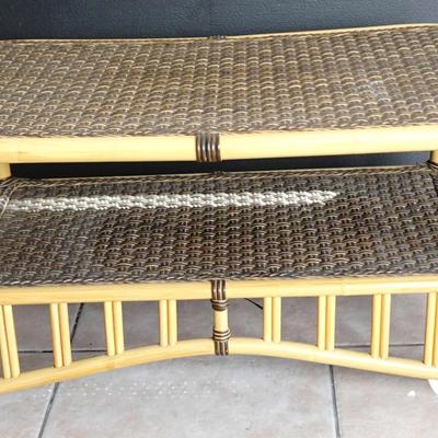 Boho Bamboo & Rattan Vintage Coffee Table with Inset Woven Top