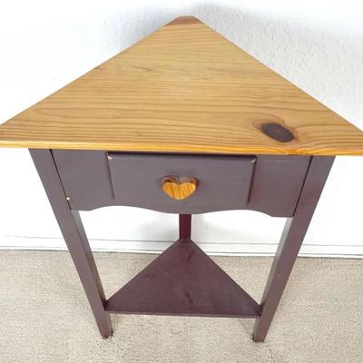 Handmade Two-Tone Wood Corner Accent Table with Heart Detail