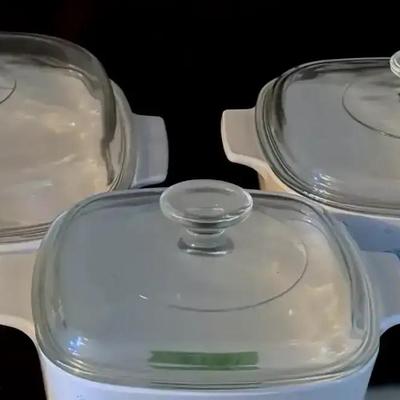 Lot 416: Three Milk glass Casserole/Serving Dishes. NO Markings.