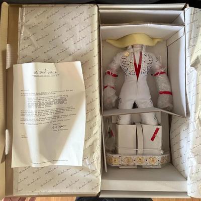 439: Danbury Mint Elvis Presley Porcelain Doll – White Jumpsuit – New in Box w/ Papers