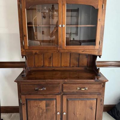 241: Vintage Solid Wood Hutch / China Cabinet with Glass Display Doors