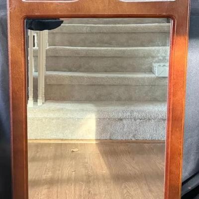 417: Vintage Arched Wood Wall Mirror with Fan Crest Detail – 36” x 18”