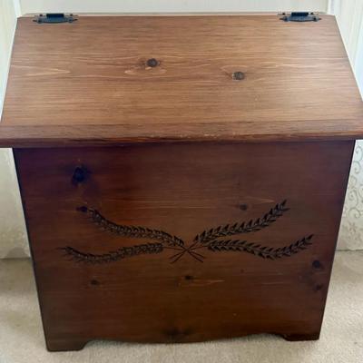 422: Vintage Wooden Storage Chest with Carved Wheat Design