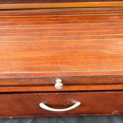 Lot 404:  Vintage Wooden Roll-Top Desk Organizer with Drawer & Compartments 