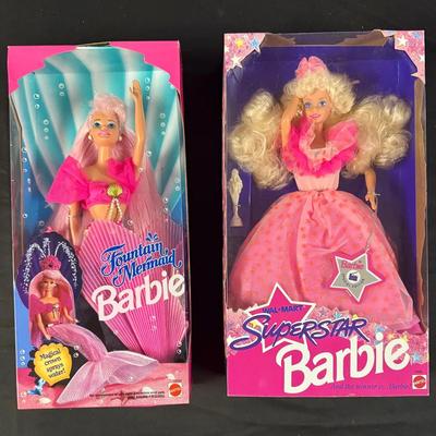 440: 1993 Mattel Barbie Fountain Mermaid & Walmart Superstar Barbie Dolls – New in Boxes