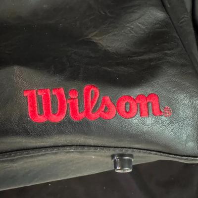 Lot 108:  Vintage Wilson Black Leather Duffel Bag – Gym / Travel Bag with Red Logo