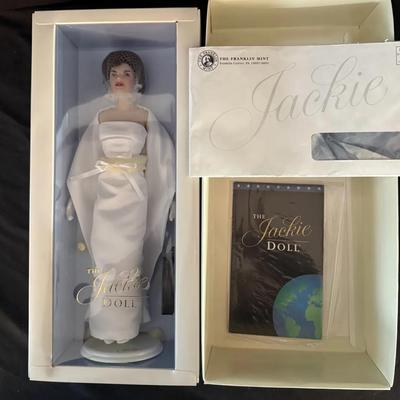 449: The Jackie Doll – Franklin Mint Porcelain Portrait Doll, New in Box w/ Papers