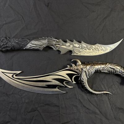 300: Fantasy Decorative Dagger Display Lot with Two Blades and Wall Mounts