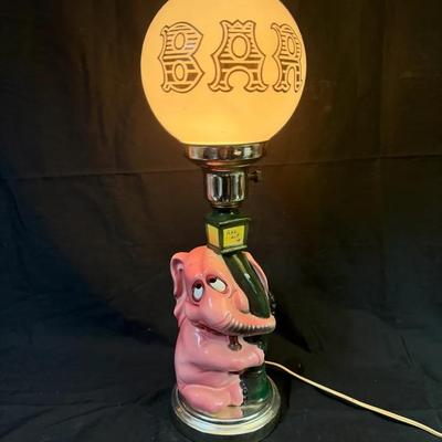 329: Vintage Pink Elephant Ceramic Bar Lamp with Globe Shade, Mid-Century Novelty Decor