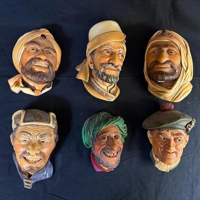 330: Group of Six Bosson-Style Chalkware Wall Head Figures, England