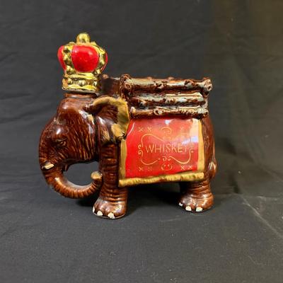 323: Ceramic Elephant Whiskey Decanter with Crown Stopper
