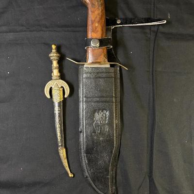 312: Two Fixed Blade Knives with Sheaths, Decorative Dagger and Large Utility Knife        
