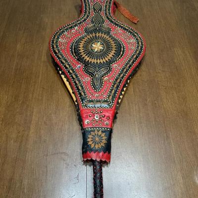 236: Vintage Hand Tooled Leather Fireplace Bellows