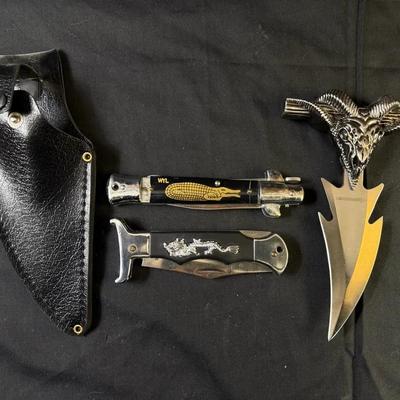 307: Decorative Knife Lot – Ram Skull Dagger + 2 Knives