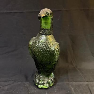 332: Green Glass Eagle-Shaped Liquor Decanter, Made in Taiwan