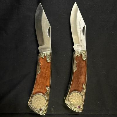 303: The American Historic Society Folding Knife Pair with Wood Handles         
