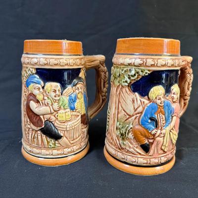 326: Pair of Made in Japan Ceramic Beer Steins – German-Style Decorative