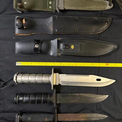 311: Three Fixed Blade Knives with Mixed Sheaths (Bayonet-Style & Utility)        