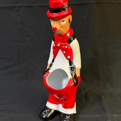 324: Whimsical Ceramic Sad Clown Planter with Basket Opening