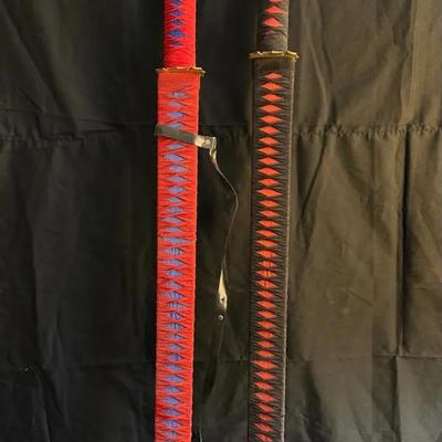 317: Pair of Katana-Style Swords with Wrapped Handles & Sheaths