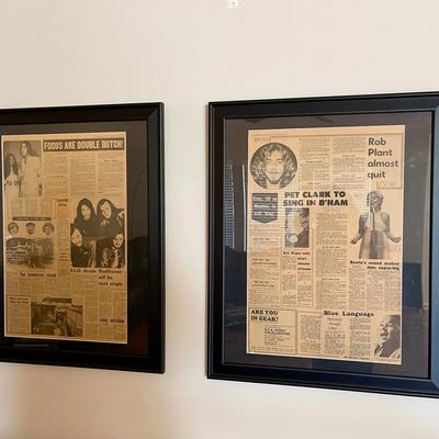 018-LR: Pair of Framed Vintage UK Newspaper “Pop Special” Sections