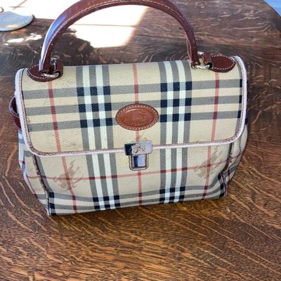 003-JRY: Vintage Burberry Haymarket Check Canvas-Top Handle Bag