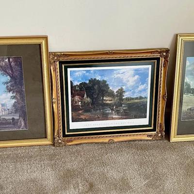 086-MBR: 3 English Pastoral Prints in Gold Frames