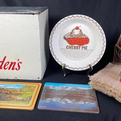 Borden’s Milk Box, Cherry Pie Plate & Vintage Collectibles