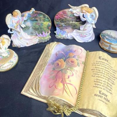 Thomas Kinkade Porcelain Angel Sculptures with Plates & Music Boxes 