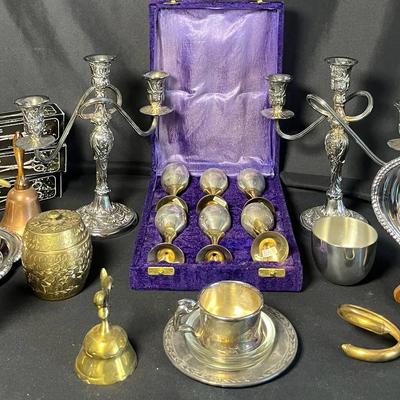 Brass Goblet, WM Rogers Silver Plated Candleholders & More