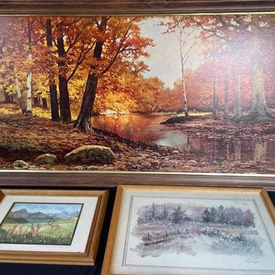 Large Fall Foliage Print With Mtn Scape And Watercolor Print