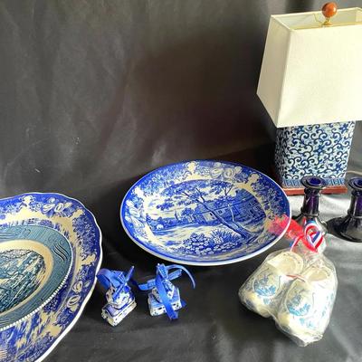 Vintage Blue Porcelain Transfer Dish with Other Extras