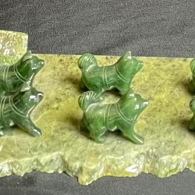 Jade Inuit Carved Sled Dog Team Figure 